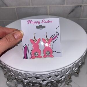 Pink Bunny Earrings – Easter Charm with Gold and Pearl Details